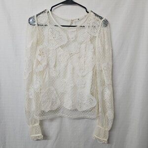Womens Ivory Lace Long Sleeve Blouse Cami Victorian Feminine Fairy Floral Whimsi